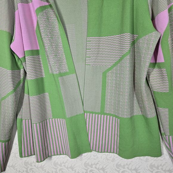 Kayla by Tally Taylor Knit Cardigan Jacket 22 Pink Green Open Front Long Sleeve - Picture 3 of 12